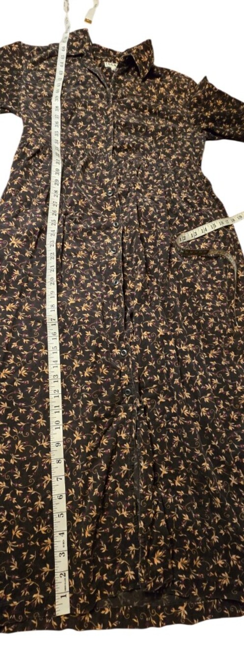 Vintage 90s L.L. Bean Floral Corduroy Button-Down Midi Dress Dark Brown Sz 10 - Picture 3 of 10